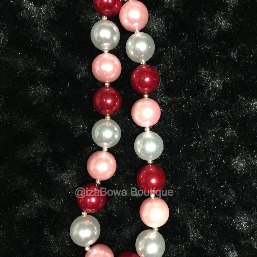 Red, Pink and Pearl White Chunky Bead Necklace  NK7195  Handmade NWT  Boutique - Picture 1 of 1